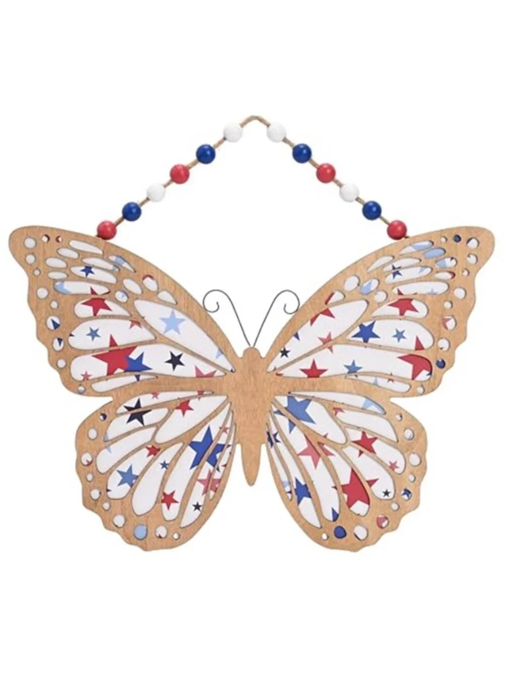 Butterfly Wooden Americana Sign Patriotic Wreath, Large